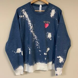 Mama Heart Sweatshirt Womens XL Embroidered Bleached Sweatshirt Tie Dye Pullover